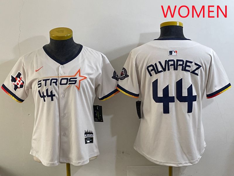 Women Houston Astros #44 Alvarez Cream Three generations Joint Name 2025 Nike MLB Jersey style 7->women mlb jersey->Women Jersey